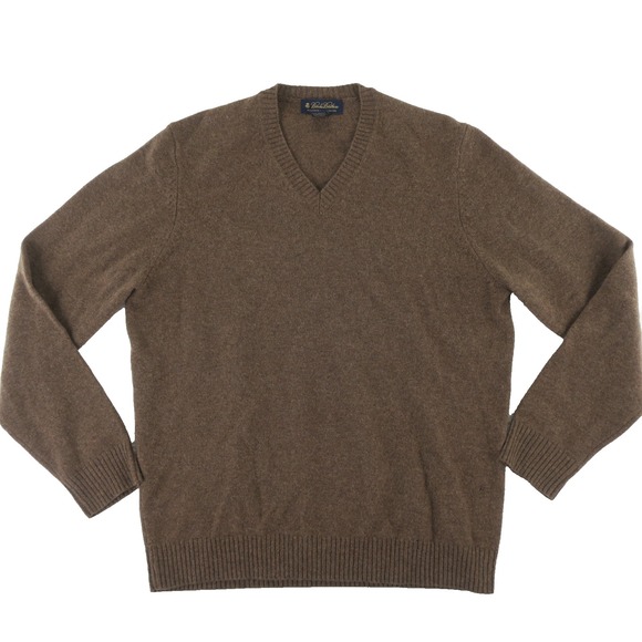 Brooks Brothers Scottish Lambswool V Neck Sweater Mens Medium Brown - Picture 1 of 10